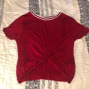 red shirt with knot